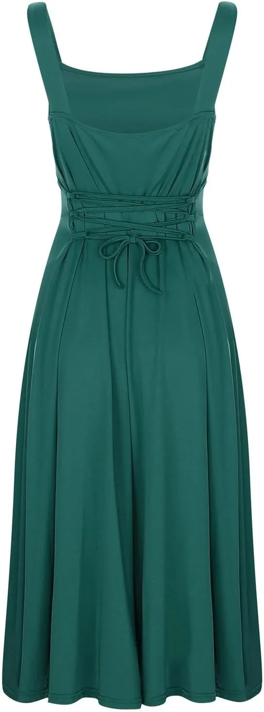 Womens Summer Casual Sleeveless Midi Dresses Scoop Neck Fit & Flare A-Line Flowy Long Sundress Beach Outfits