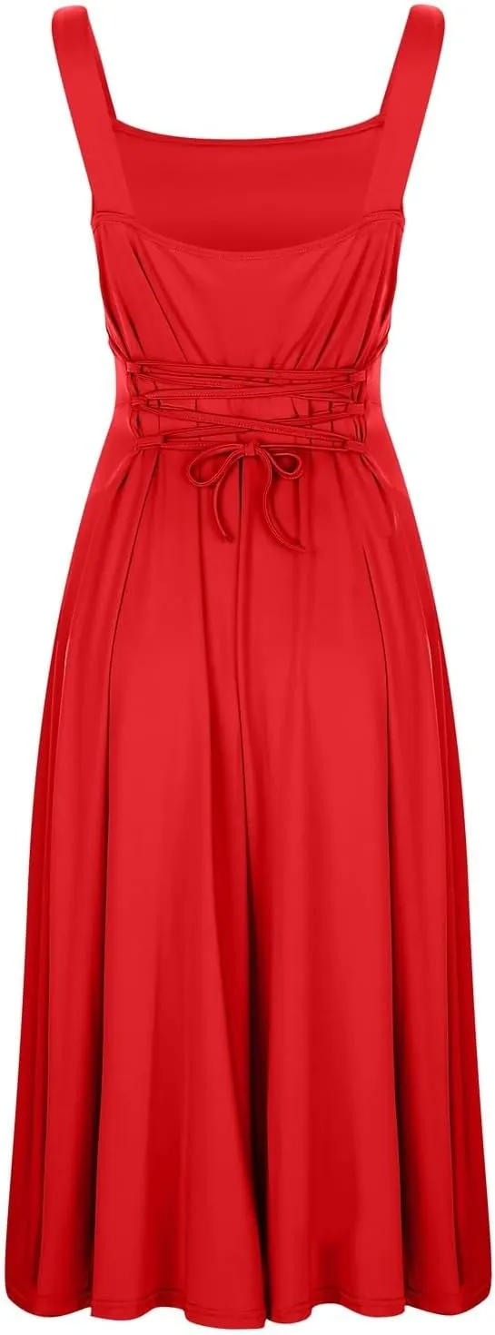 Womens Summer Casual Sleeveless Midi Dresses Scoop Neck Fit & Flare A-Line Flowy Long Sundress Beach Outfits