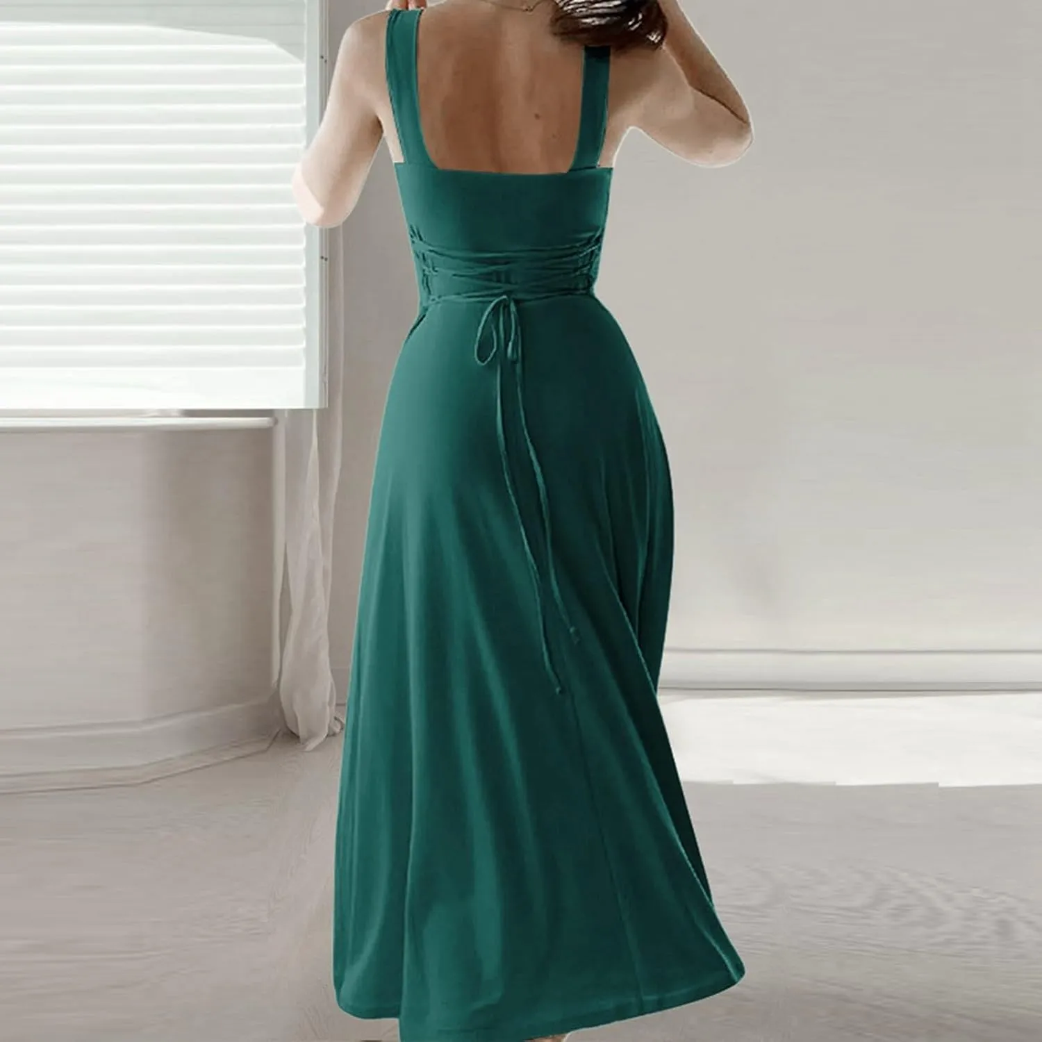Womens Summer Casual Sleeveless Midi Dresses Scoop Neck Fit & Flare A-Line Flowy Long Sundress Beach Outfits