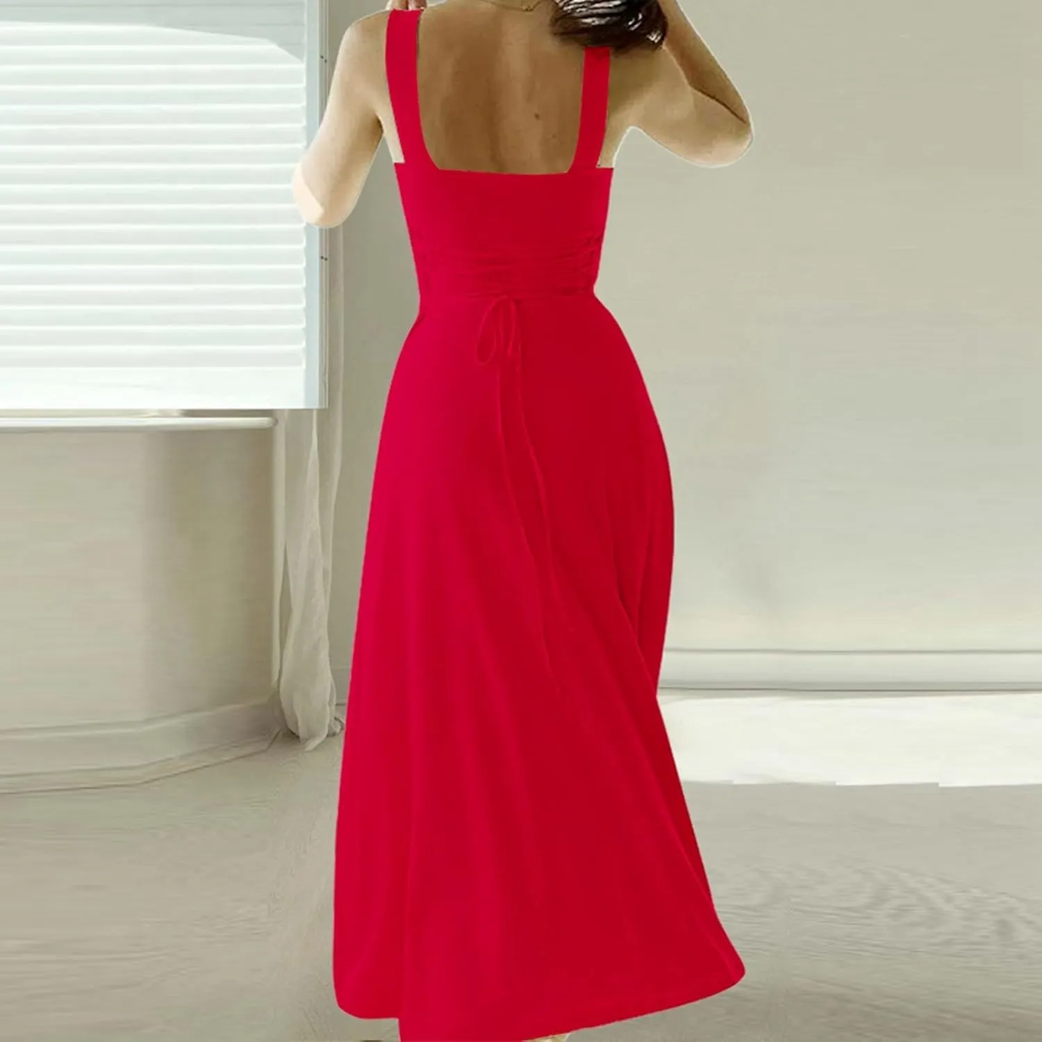 Womens Summer Casual Sleeveless Midi Dresses Scoop Neck Fit & Flare A-Line Flowy Long Sundress Beach Outfits