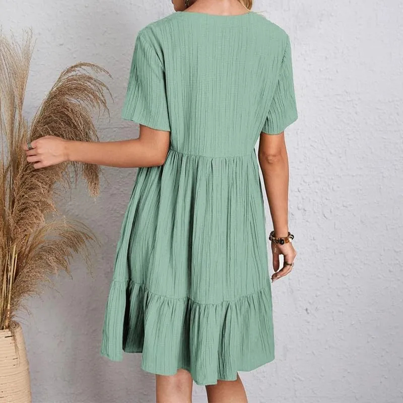 Womens Summer Dresses V-Neck Flutter Sleeve Flowy Short Dress Casual Mini Dress A-Line Ruffle Tiered Swing Dresses