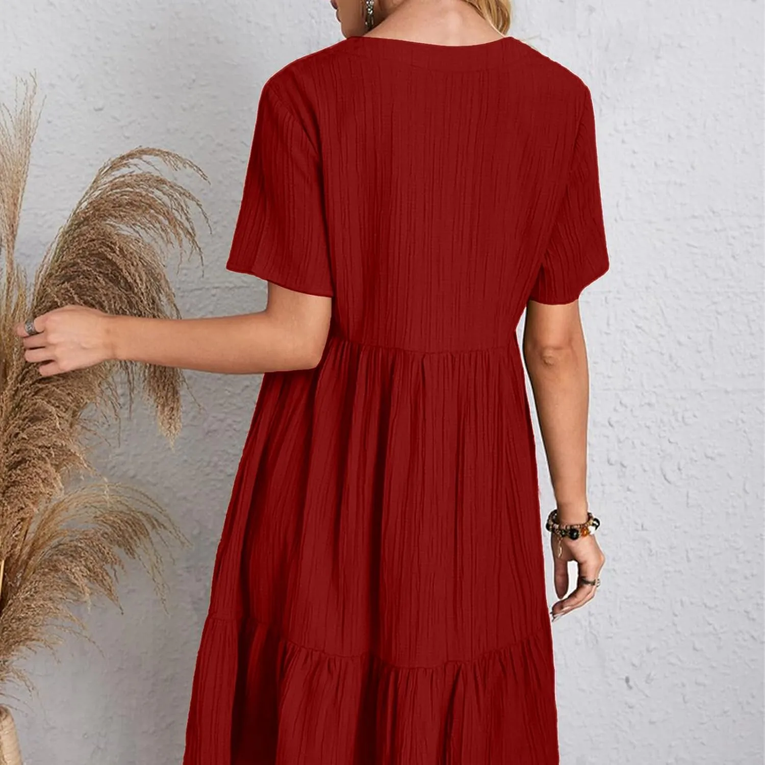 Womens Summer Dresses V-Neck Flutter Sleeve Flowy Short Dress Casual Mini Dress A-Line Ruffle Tiered Swing Dresses