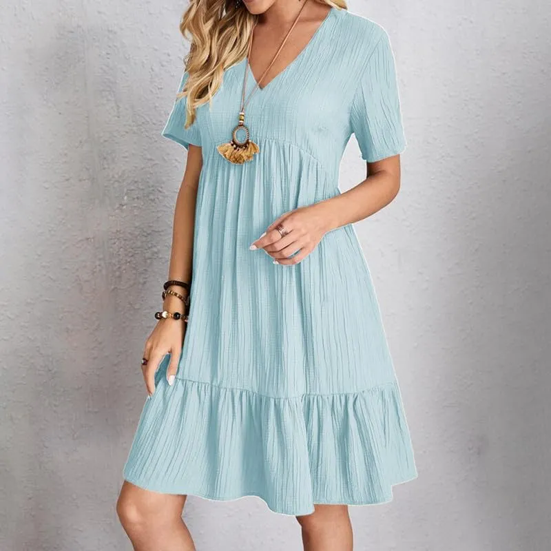 Womens Summer Dresses V-Neck Flutter Sleeve Flowy Short Dress Casual Mini Dress A-Line Ruffle Tiered Swing Dresses