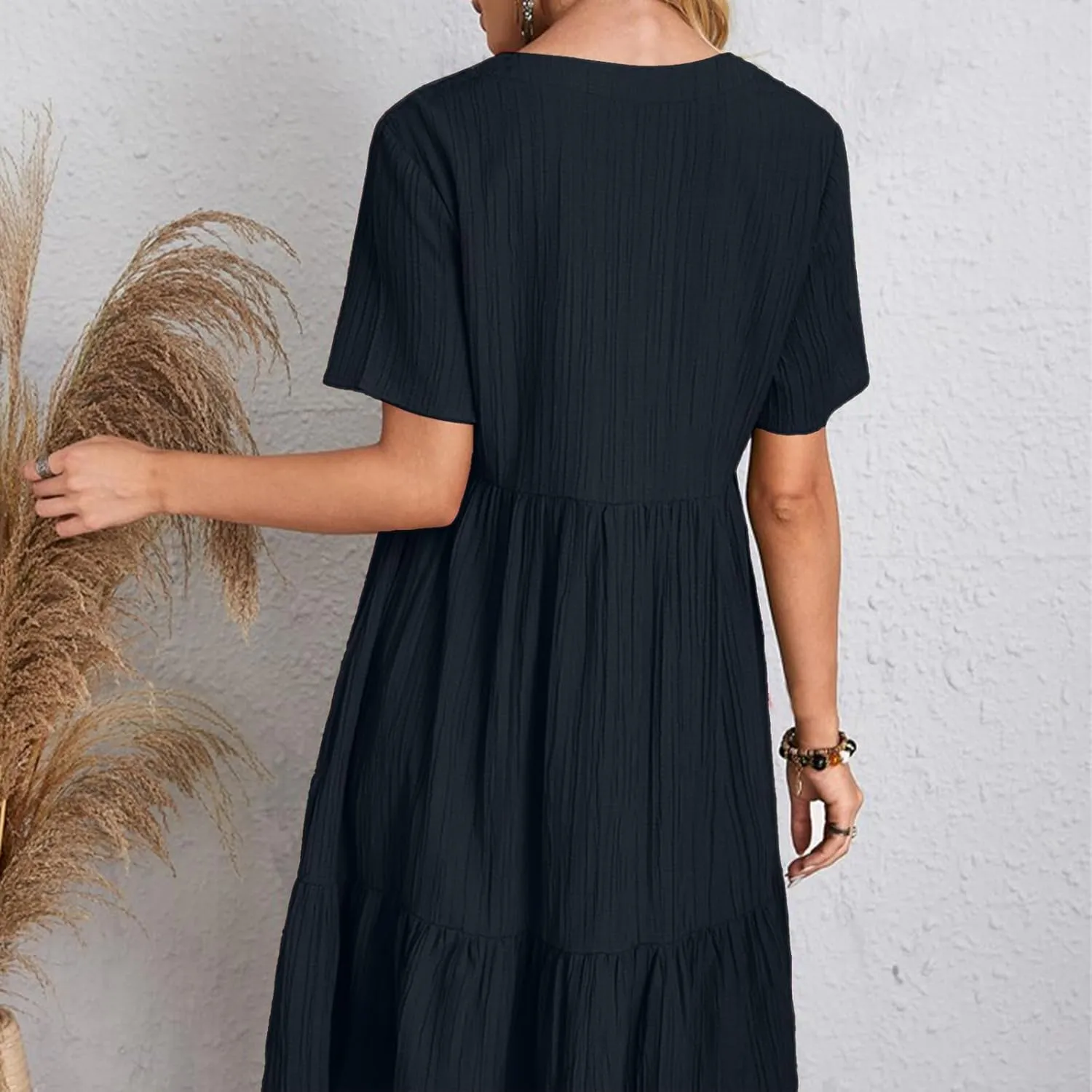 Womens Summer Dresses V-Neck Flutter Sleeve Flowy Short Dress Casual Mini Dress A-Line Ruffle Tiered Swing Dresses