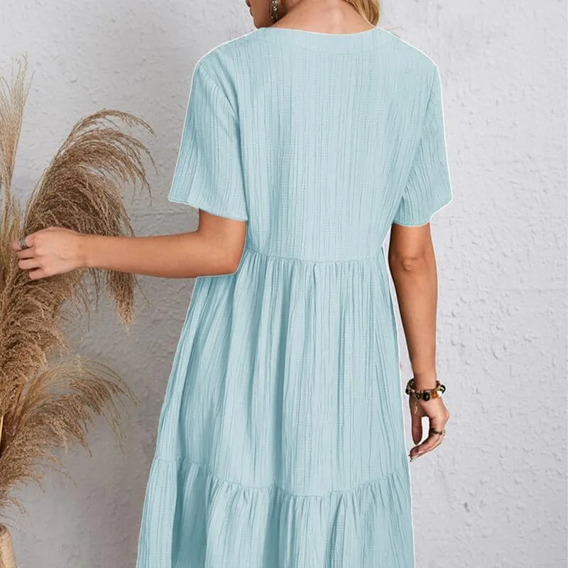 Womens Summer Dresses V-Neck Flutter Sleeve Flowy Short Dress Casual Mini Dress A-Line Ruffle Tiered Swing Dresses
