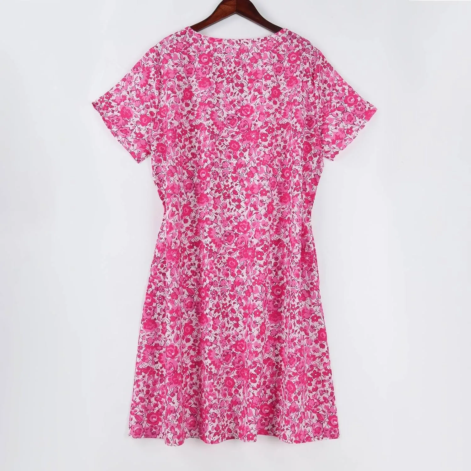 Women's Summer Floral Sundresses with Pockets, Loose Fit Short Sleeve Round Neck Knee Length Boho Beach Dress