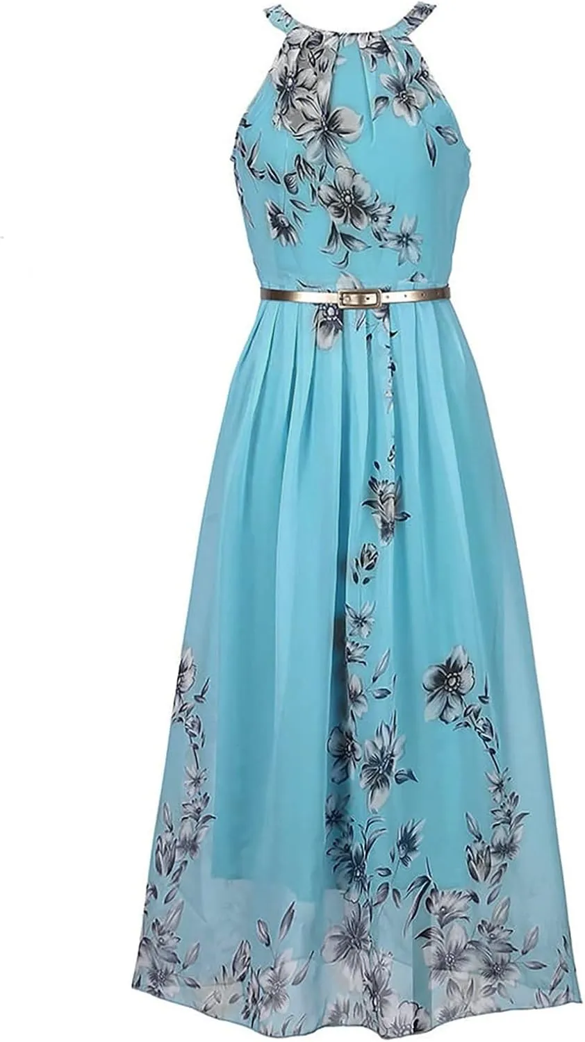Women's Summer Maxi Dress Casual Gradient Sleeveless Dress Split Floral Sundress Beach Vacation Flowy Long Dresses