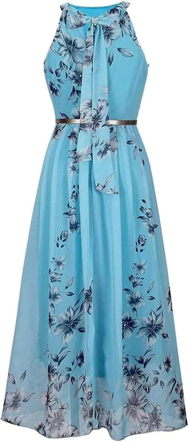 Women's Summer Maxi Dress Casual Gradient Sleeveless Dress Split Floral Sundress Beach Vacation Flowy Long Dresses