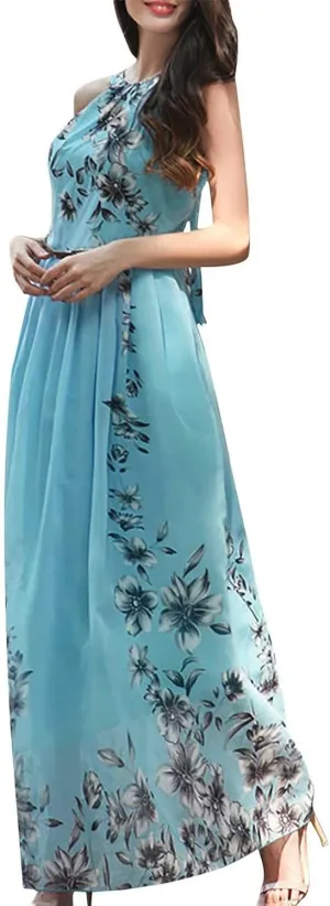 Women's Summer Maxi Dress Casual Gradient Sleeveless Dress Split Floral Sundress Beach Vacation Flowy Long Dresses