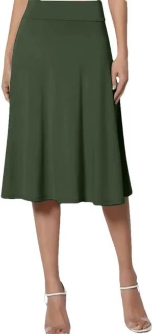 Women's Summer Office Solid Color Midi Skirt Fashionable Elegant Flowing Skirt