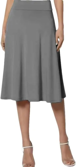 Women's Summer Office Solid Color Midi Skirt Fashionable Elegant Flowing Skirt