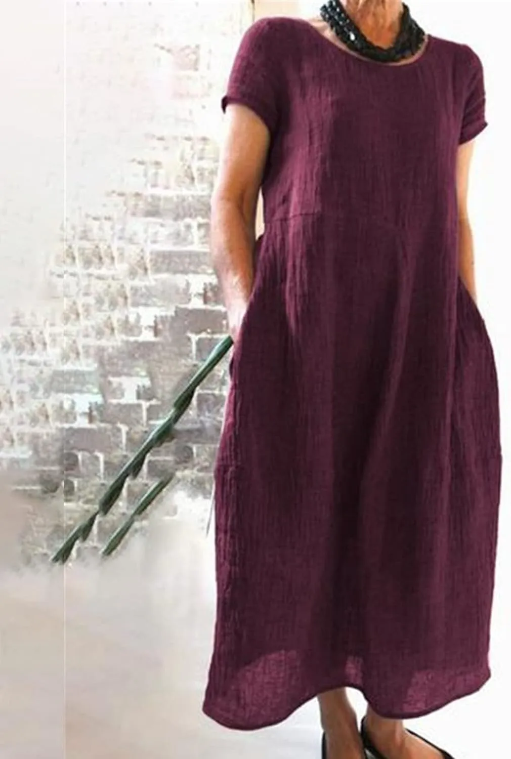 Women's Summer Short Sleeve Maxi Dress 2025 Casual V Neck High Waist A-Line Solid Boho Flowy Loose Long Dresses