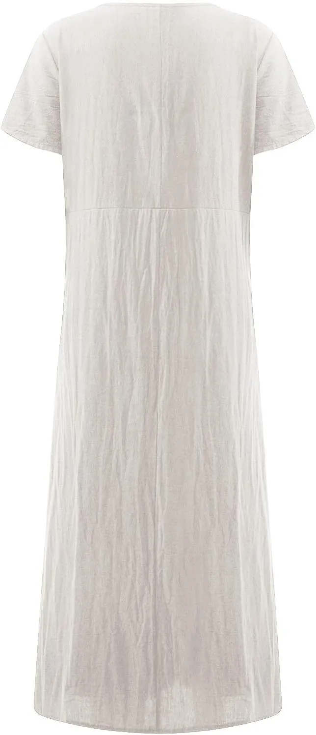 Women's Summer Short Sleeve Maxi Dress 2025 Casual V Neck Solid High Waist A-Line Flowy Loose Boho Long Dresses