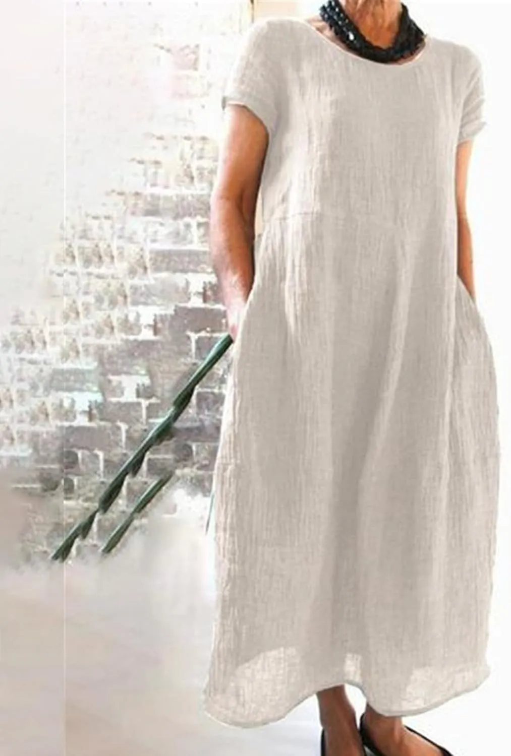 Women's Summer Short Sleeve Maxi Dress 2025 Casual V Neck Solid High Waist A-Line Flowy Loose Boho Long Dresses
