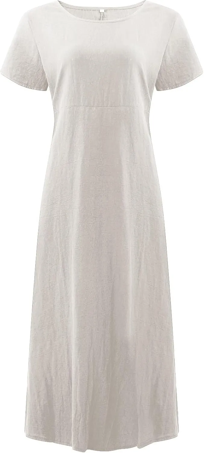 Women's Summer Short Sleeve Maxi Dress 2025 Casual V Neck Solid High Waist A-Line Flowy Loose Boho Long Dresses
