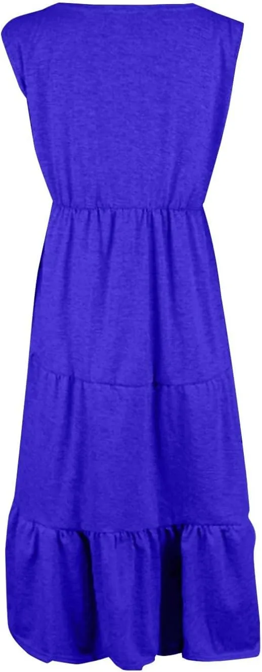 Women's Summer Sleeveless Maxi Sundress Swing Casual Flowy Tiered Shirts Dress Beach Travel Vacation Outfits
