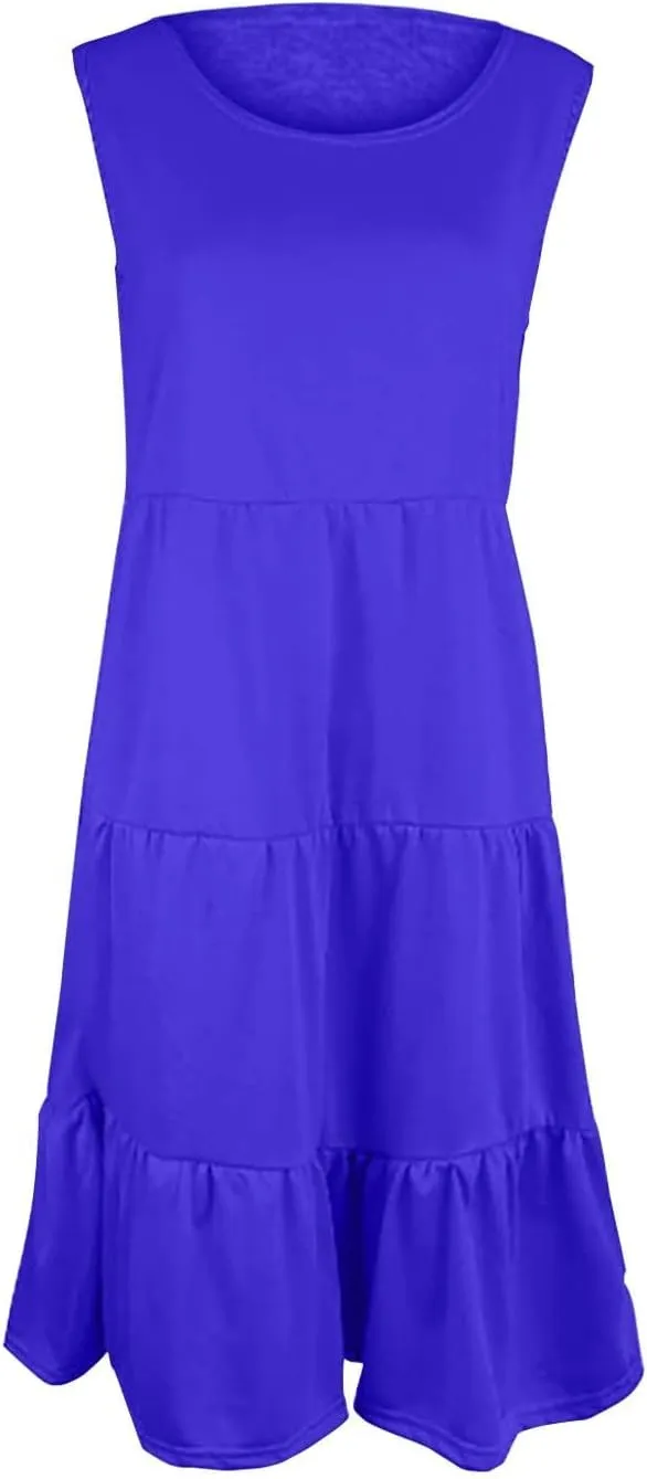 Women's Summer Sleeveless Maxi Sundress Swing Casual Flowy Tiered Shirts Dress Beach Travel Vacation Outfits