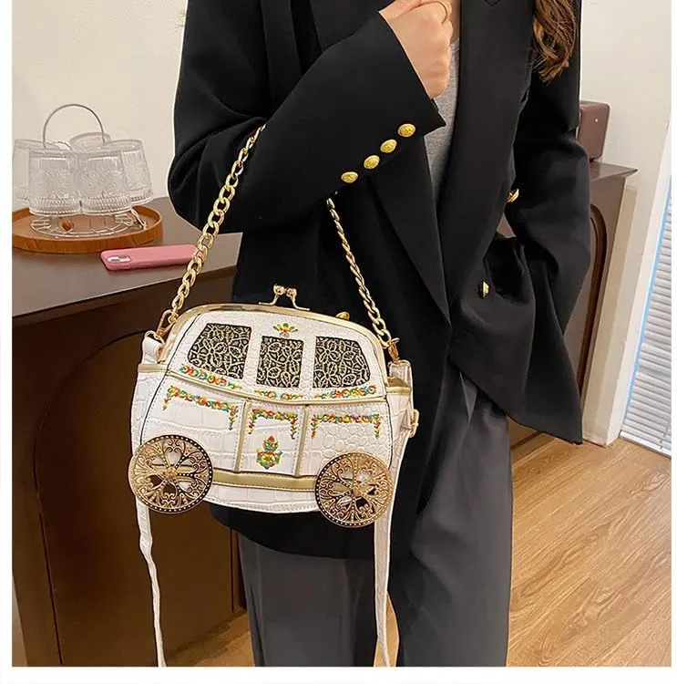 Women's White Grunge-Punk Retro Vintage Minimalist Crossbody Sling Handbag