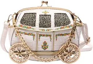 Women's White Grunge-Punk Retro Vintage Minimalist Crossbody Sling Handbag