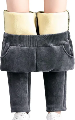Women's Winter Corduroy Pants 2024 High Waist Fleece Lined Warm Casual Trousers Stretchy Slim Fit Straight Leg Vintage Pants