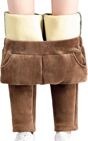 Women's Winter Corduroy Pants 2024 High Waist Fleece Lined Warm Casual Trousers Stretchy Slim Fit Straight Leg Vintage Pants