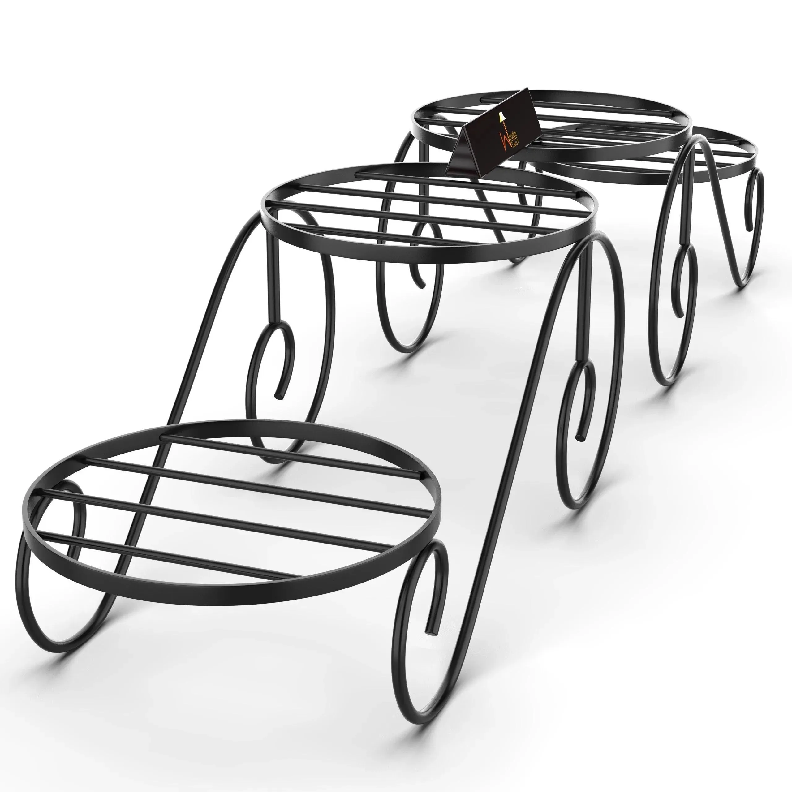 Wooden Twist 2-Tier Wrought Iron Planter Stand (Set of 2)