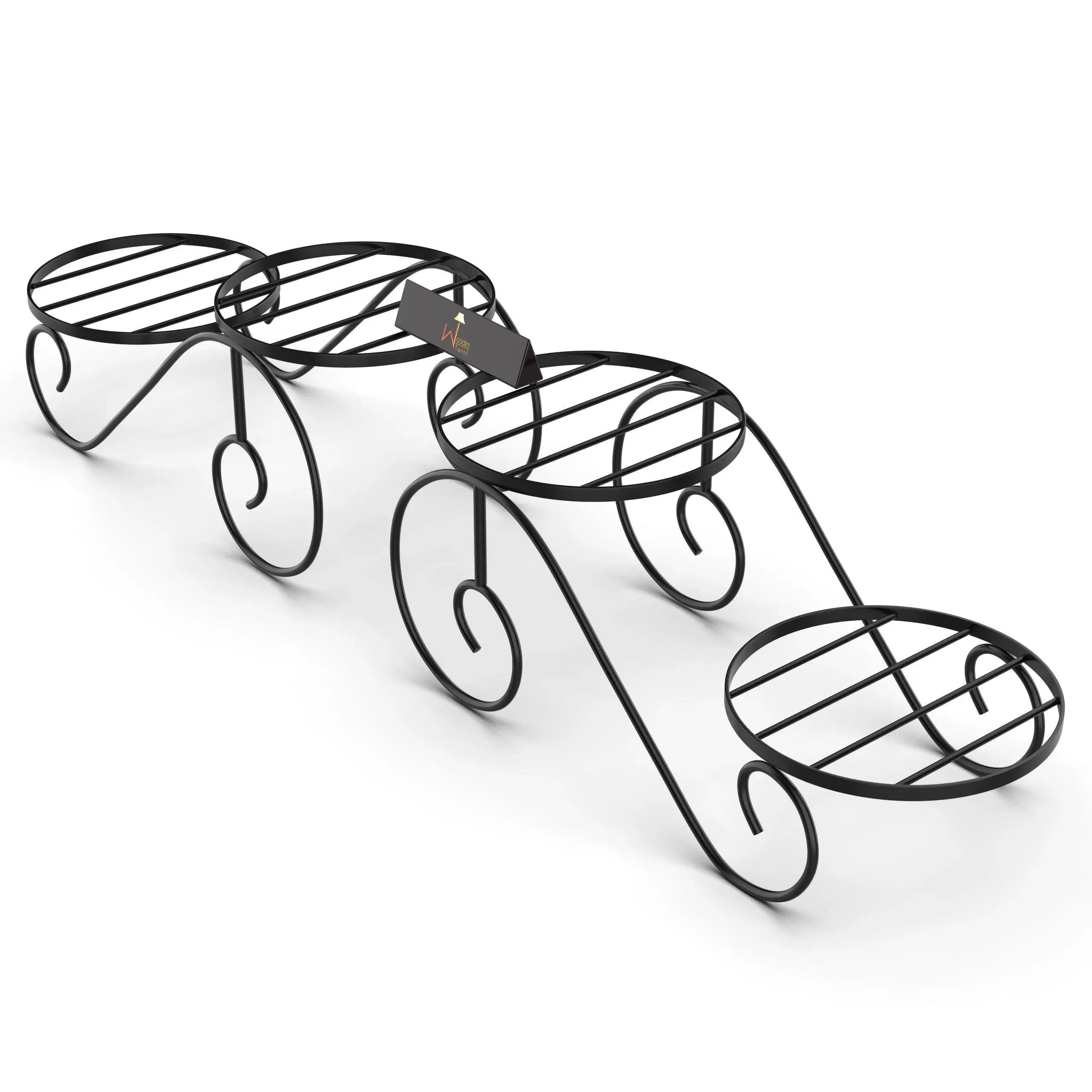 Wooden Twist 2-Tier Wrought Iron Planter Stand (Set of 2)