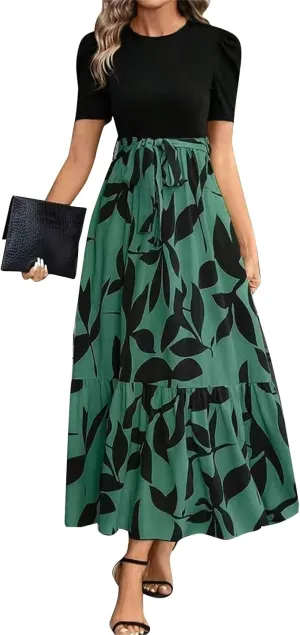 Work Dresses for Women 2025 Elegant Classy Summer Empire Waist Short Sleeve A Line Dress Wedding Guest Wrap Sundress