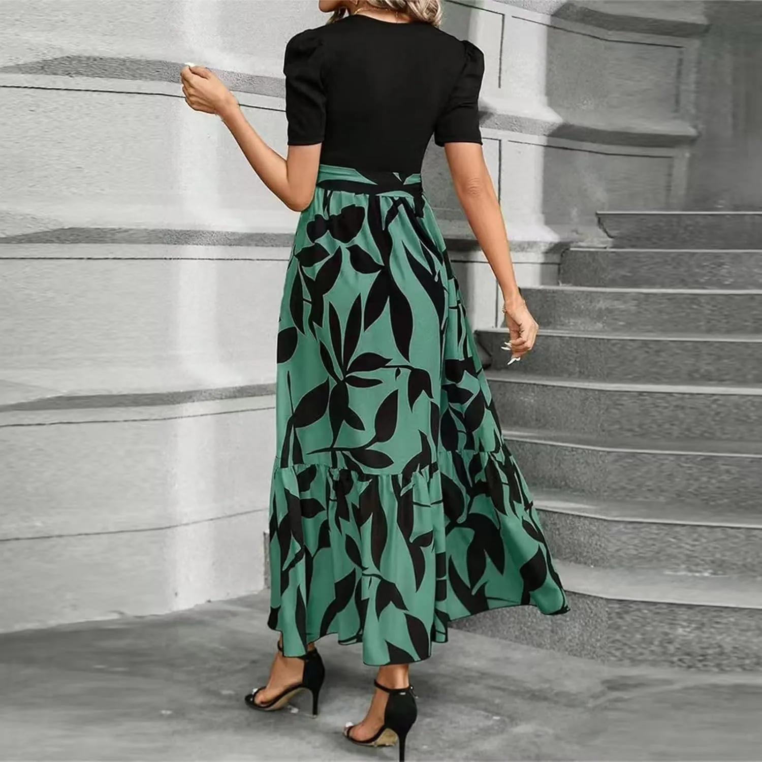 Work Dresses for Women 2025 Elegant Classy Summer Empire Waist Short Sleeve A Line Dress Wedding Guest Wrap Sundress