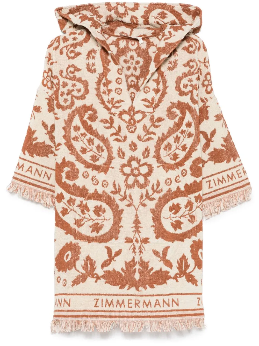 Wylie Hooded Toweling Dress in Cream/Tan