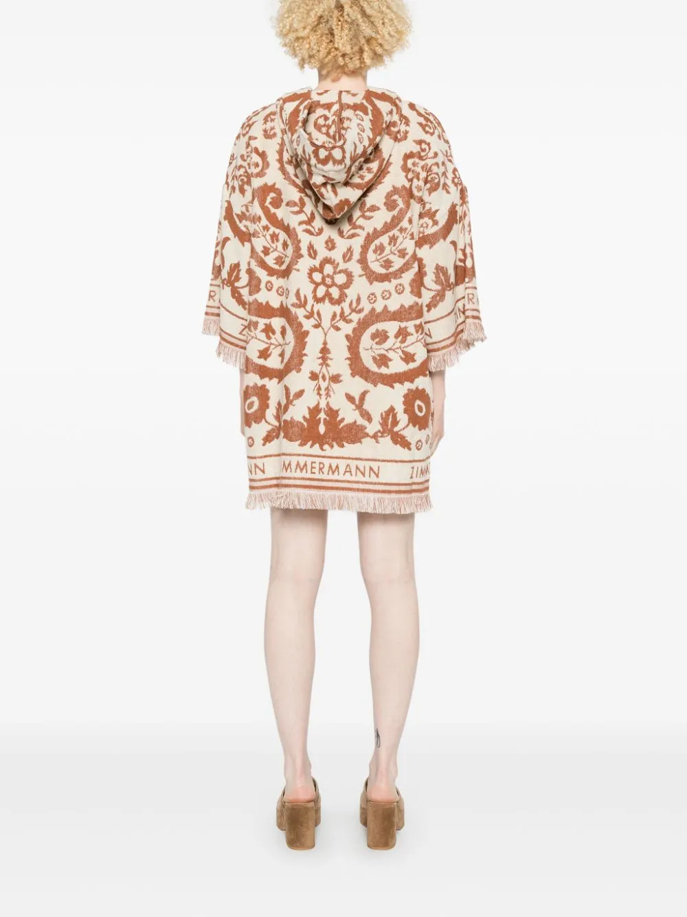 Wylie Hooded Toweling Dress in Cream/Tan