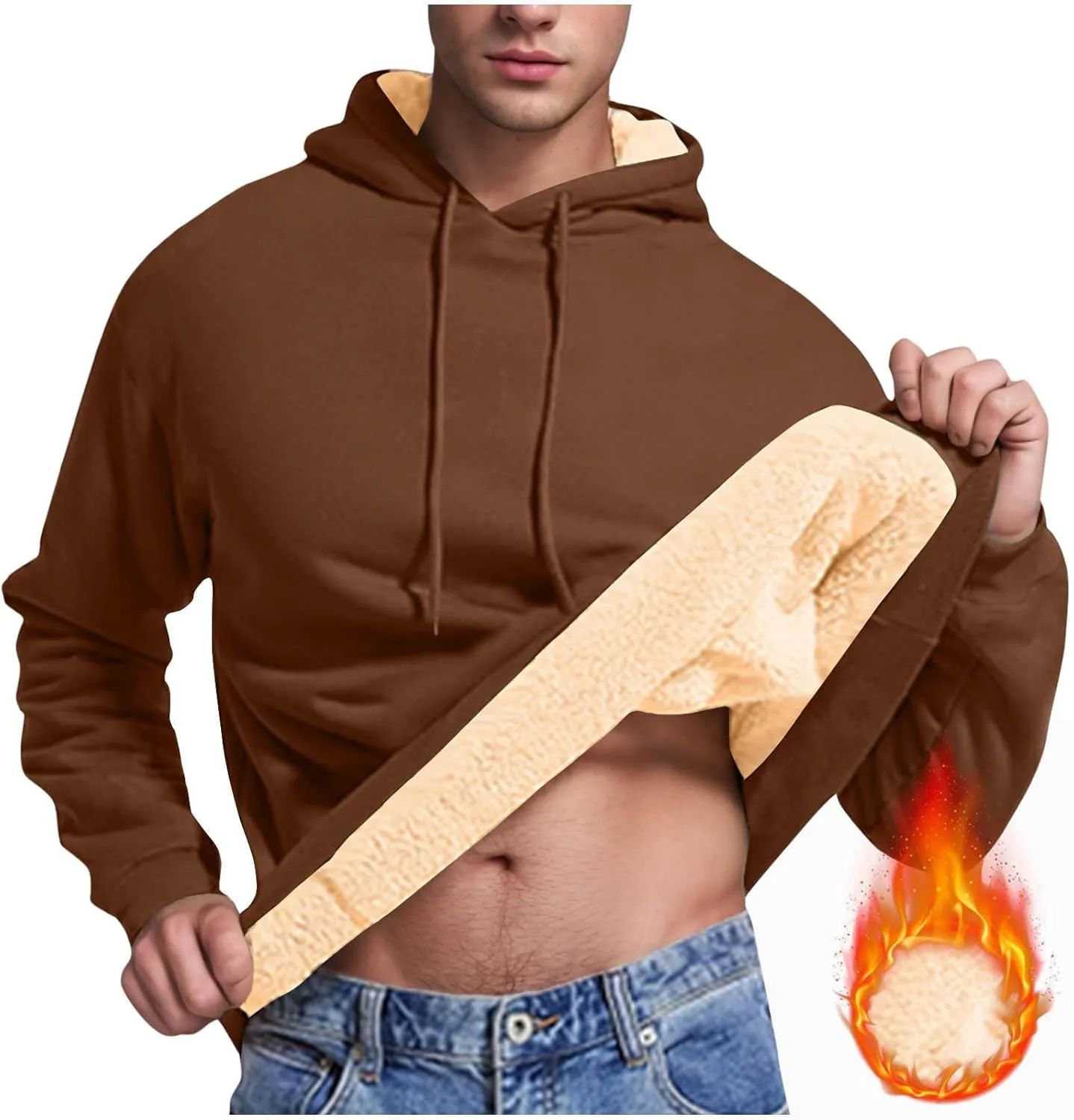 XUNRYAN Hoodies for Men Heavyweight Fleece Sweatshirt Thick Pullover Warm Hooded Sherpa Jackets Long Sleeve Shirts Outerwear