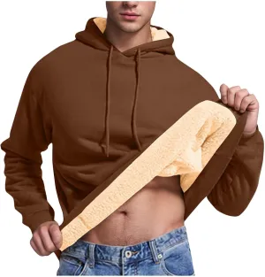 XUNRYAN Hoodies for Men Heavyweight Fleece Sweatshirt Thick Pullover Warm Hooded Sherpa Jackets Long Sleeve Shirts Outerwear