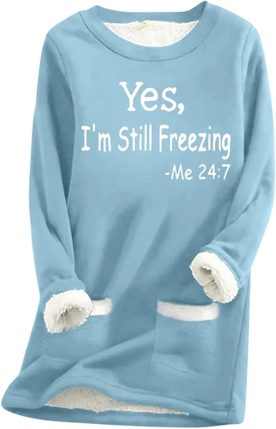 Yes,I'm Still -Me 24:7 Sherpa Lined Sweatshirt Women Faux Parka Warm Outerwear Letter Print Loungewear