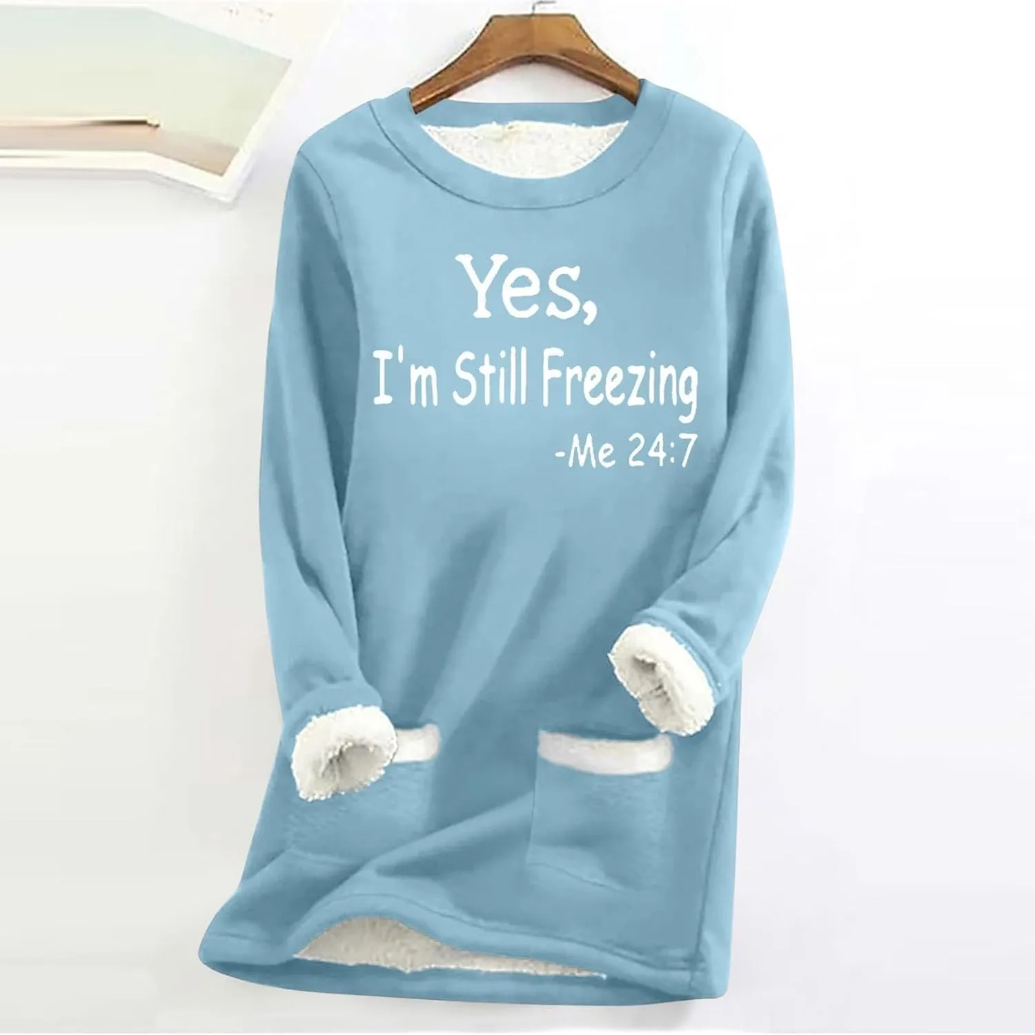 Yes,I'm Still -Me 24:7 Sherpa Lined Sweatshirt Women Faux Parka Warm Outerwear Letter Print Loungewear