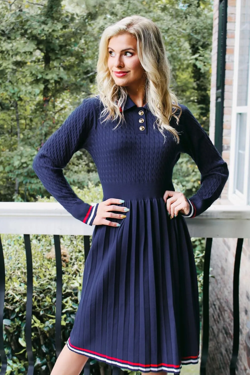 ZESICA Women's Midi Sweater Dress 2025 Spring Long Sleeve Cable Ribbed Knit A Line Swing Pleated Dresses