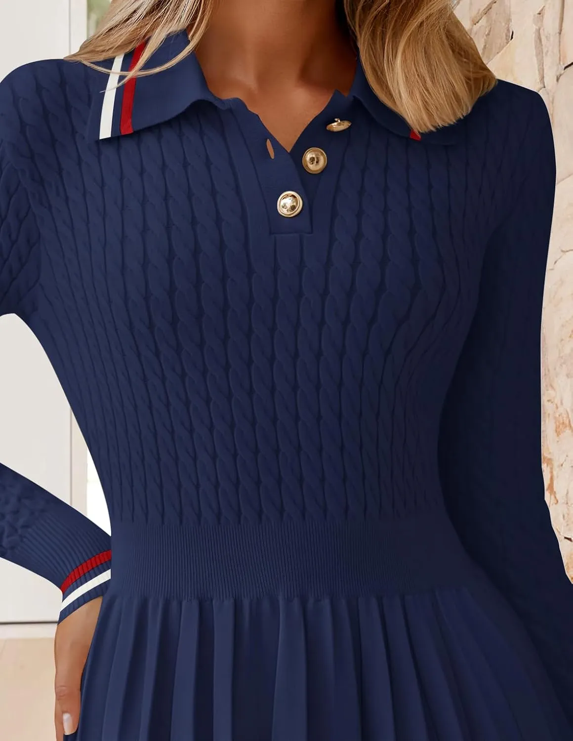 ZESICA Women's Midi Sweater Dress 2025 Spring Long Sleeve Cable Ribbed Knit A Line Swing Pleated Dresses