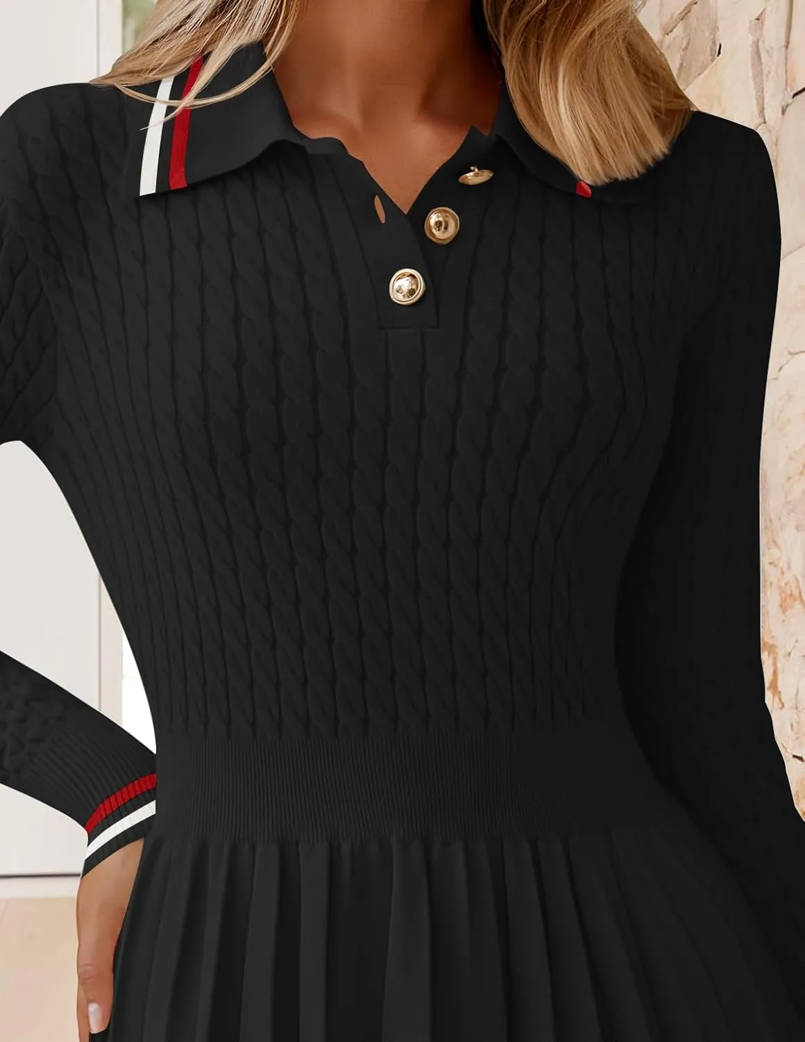 ZESICA Women's Midi Sweater Dress 2025 Spring Long Sleeve Cable Ribbed Knit A Line Swing Pleated Dresses