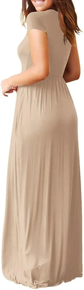 ZWRXW Women's Short Sleeve Dresses Loose Plain Maxi Dresses Summer Long Beach Dress Plus Size Comfy Curvy Dress with Pockets