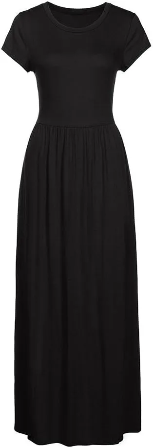 ZWRXW Women's Short Sleeve Dresses Loose Plain Maxi Dresses Summer Long Beach Dress Plus Size Comfy Curvy Dress with Pockets