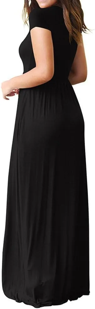 ZWRXW Women's Short Sleeve Dresses Loose Plain Maxi Dresses Summer Long Beach Dress Plus Size Comfy Curvy Dress with Pockets