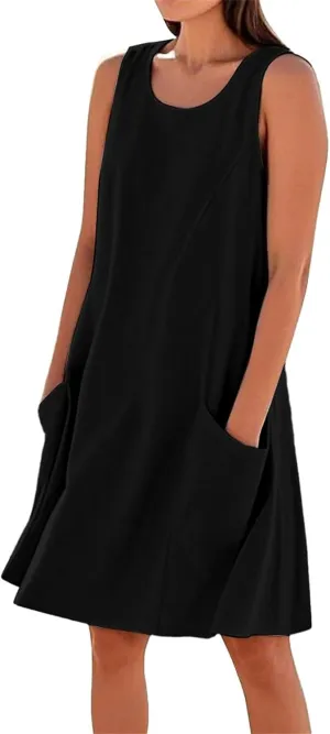 ZYXTIM Women's Summer Casual Tank Midi Dress with Pockets Plus Size Loose Fit Comfy T Shirt Dresses Flowy Beach Sundresses
