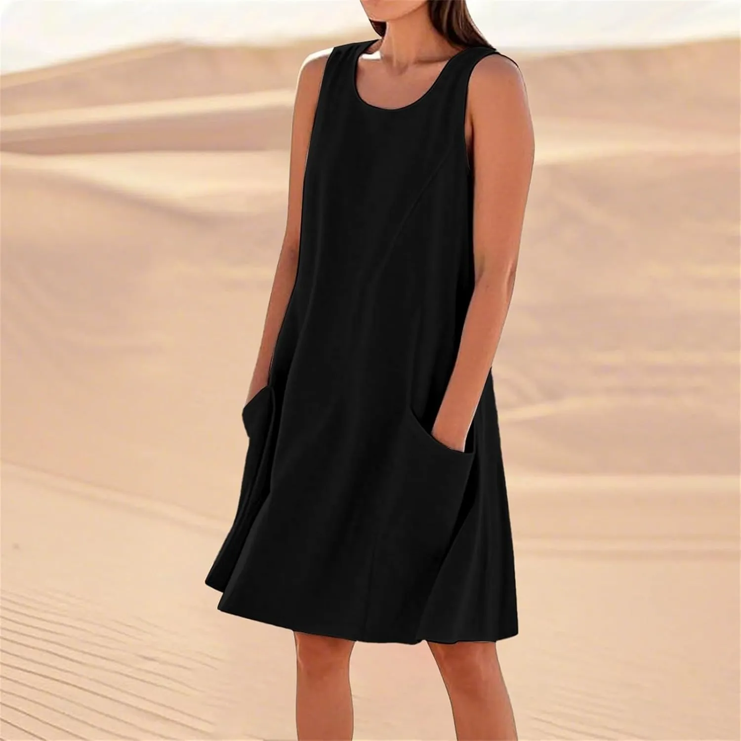 ZYXTIM Women's Summer Casual Tank Midi Dress with Pockets Plus Size Loose Fit Comfy T Shirt Dresses Flowy Beach Sundresses
